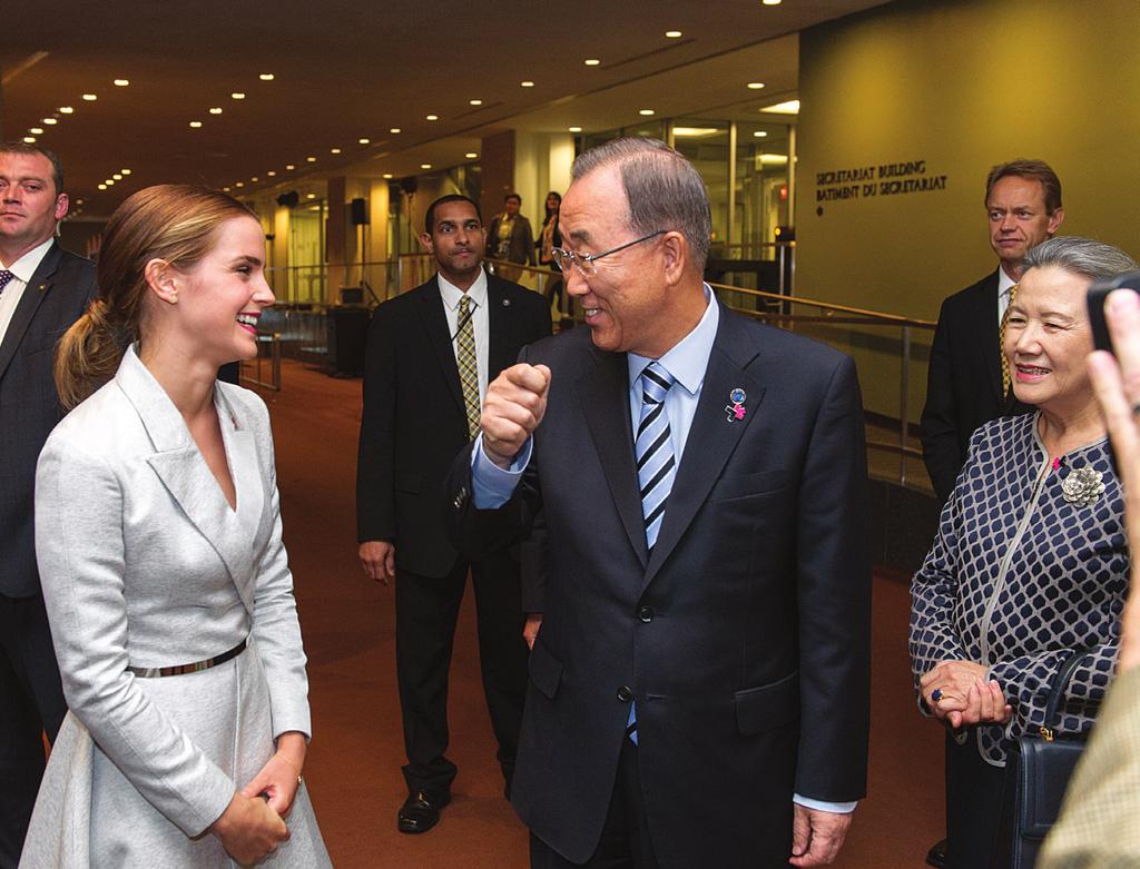 UN Photo/Mark Garten Secretary-General Ban Ki-moon (center) greets British Actor and UN Women Goodwill Ambassador Emma Watson at a special event organized by UN Women in support of their HeForShe