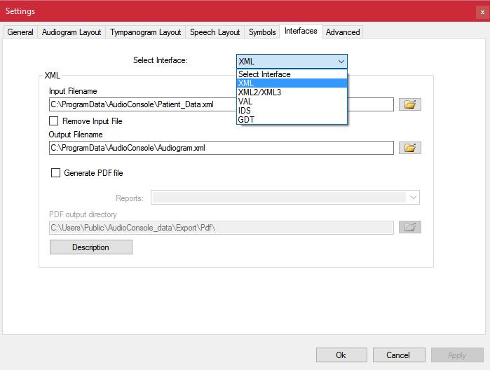 6 Interfaces Interface with patient management systems for data export and import. Select Interface (Select Interface) Select interface to configure.