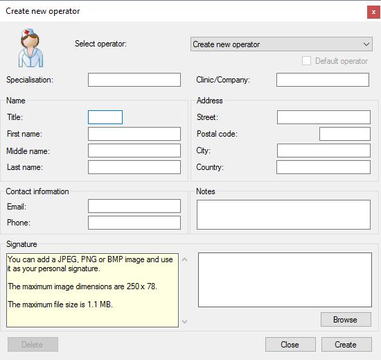 Enter operator details. Add an image file containing the operator s signature. The signature will automatically be added to print reports.