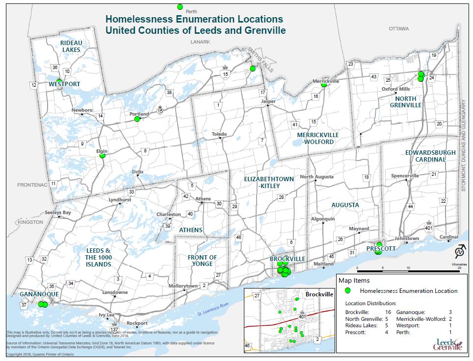 Survey Locations Surveys were conducted at a total of 16 locations throughout Leeds and Grenville, and two locations in municipalities outside of Leeds and Grenville that provide services within