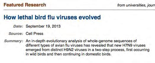 H7N9 病毒连续重配模式的研究成果 The
