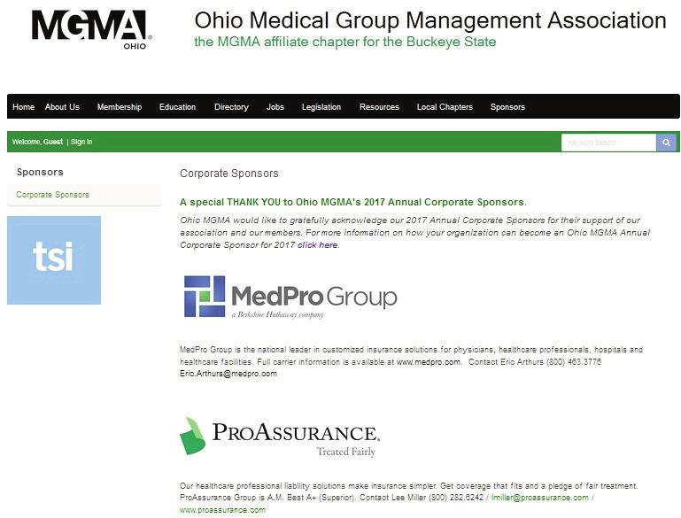 WEBSITE SPONSORSHIP www.ohiomgma.com is our face on the web.