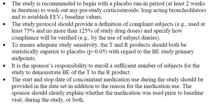 subjects of at least 75% and not more than 125% of study drug doses Test and Reference should be superior to placebo in