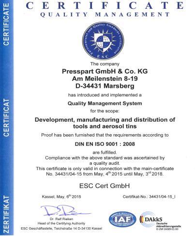 Quality Management Systems ISO 9001: Quality Management Systems Presspart Blackburn originally achieved certification to BS