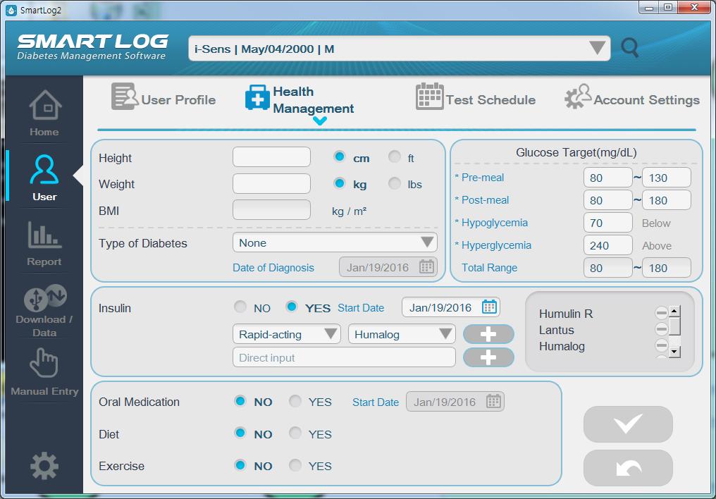 3.2.2 Health Management Click the Health Management and the following screen will appear. A C B D E F G H Displayed Item A. BMI B. Diabetes Types C.