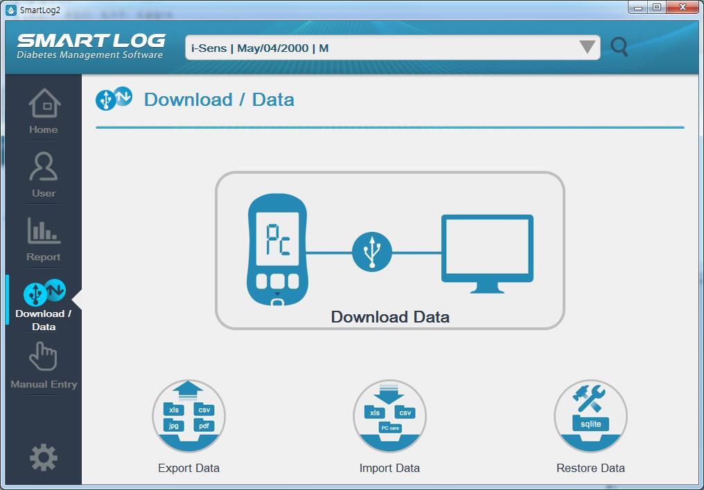 3.4 Download / Data "Download / Data" allows you to download data and import/export data to/from SmartLog in various file formats. Click Download / Data and the following screen will appear.
