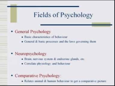 (Refer Slide Time: 28:52) So, general psychology basically looks at the basic characteristics of behavior and it searches for the general and the basic