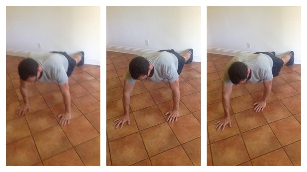 Quickly return to the starting position and repeat. Handwalk Pushups 1.
