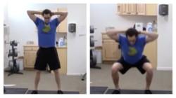 Punisher Squats Stand with your feet just wider than shoulder-width apart. Clasp your hands behind your head. Keep your elbows back and shoulder blades pulled together tightly.