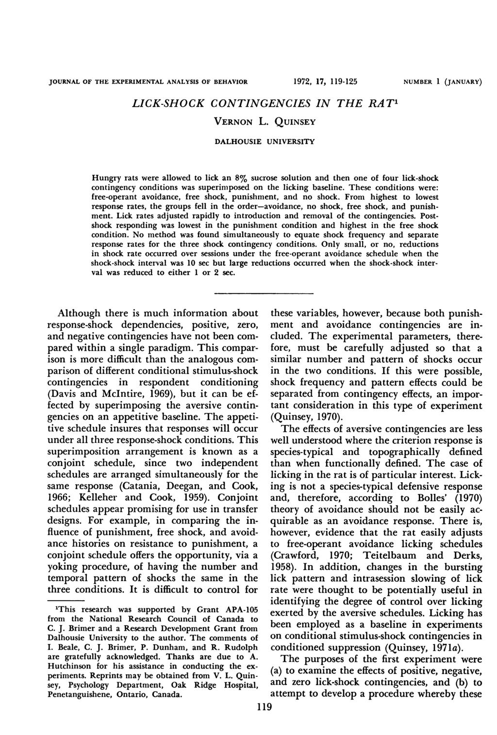 JOURNAL OF THE EXPERIMENTAL ANALYSIS OF BEHAVIOR LICK-SHOCK CONTINGENCIES IN THE RATT1 VERNON L.