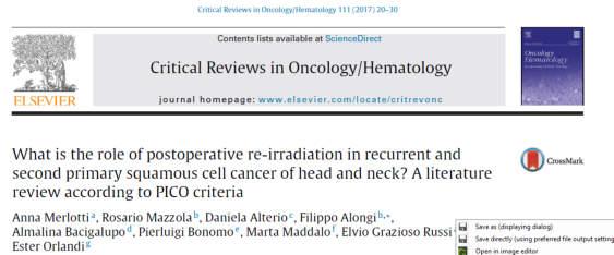 Re-RT after salvage surgery, 16 publications 919 patients 522 patients POreRT to highly selected patients with high-risk features (R+) Re-irradiation with highly conformal techniques and only when a