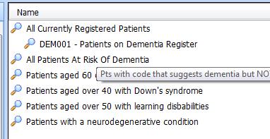 Referral to memory clinic/declined this will remove patients for a period of 6 months Dementia DEM Cluster Diagnosis codes within this cluster will remove the patient from the work to do list Memory