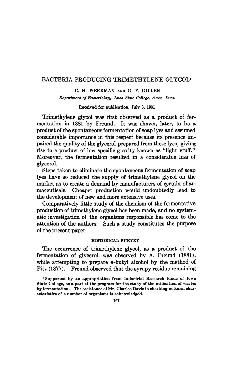 BACTERIA PRODUCING TRIMETHYLENE GLYCOL' C. H. WERKMAN AND G. F.