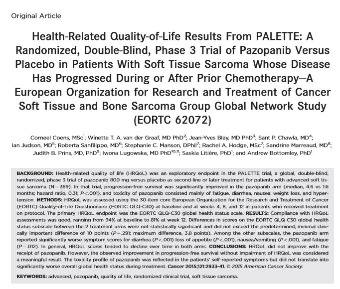 PALETTE study The PALETTE study of pazopanib versus placebo, as 2nd-line or greater treatment
