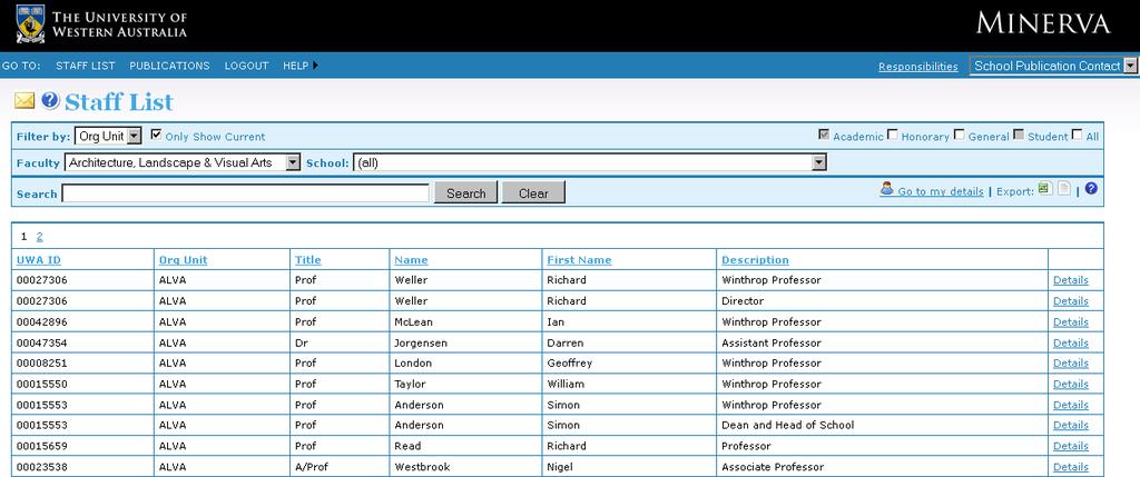 Staff List Filter the list by: Organisational unit Academic, honorary, general, student,