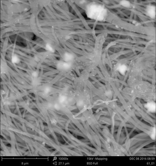 Figure S4. SEM image of 1% PS, 25 wt% UiO-66-NH 2 spun from DMF (1PS-25U-DMF).