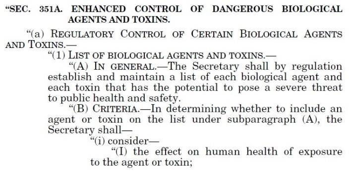 Establish and maintain a list of biological agents and toxins that have the potential to pose a