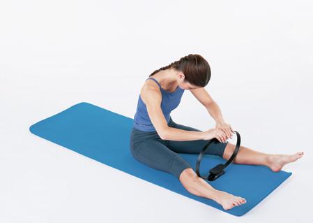 EXHALE Keep arm long and press Circle against thigh, rotating upper torso slightly toward that side. INHALE Return to center and release pressure on Circle.