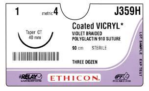 Coated VICRYL* Polyglactin 910 Suture Braided suture Minimal tissue reaction Preferred performance Soft tissue