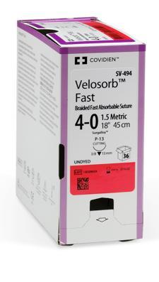 Covidien Velosorb Fast Synthetic Absorbable Braided suture Used in mucosa and skin At least 45% strength