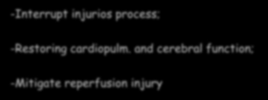 -Interrupt injurios process; RESUSCITATION -Restoring cardiopulm.