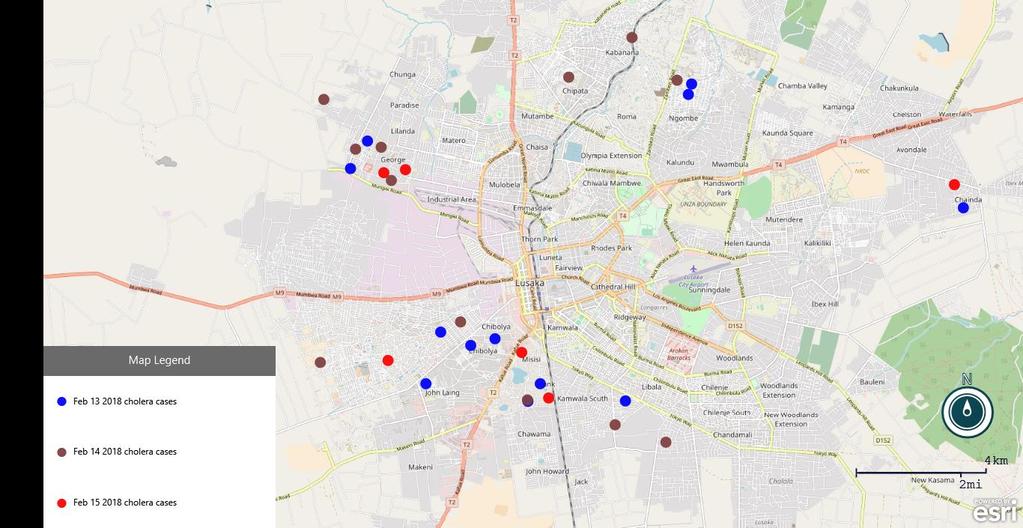 Annex 2: Map of Cholera cases recorded in Lusaka district from 13-15
