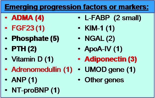 Summary Chronic Kidney Disease Progression GFR decline ESRD Emerging progression factors or markers: (number of studies) They are independent from GFR