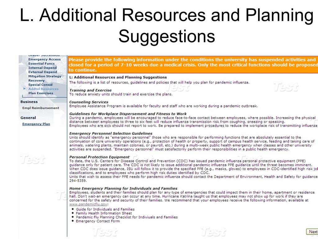 This second to last document provides a list of resources that will assist plan