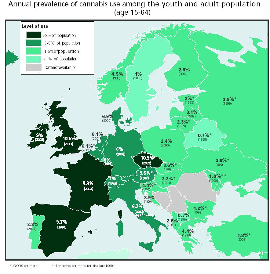 Cannabis: EU-15: 19.1 million or 7.