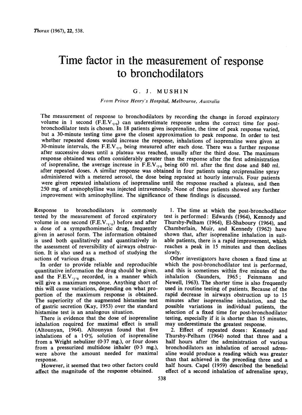 Thorax (1967), 22, 538. Time factor in the measurement of response to bronchodilators G. J.