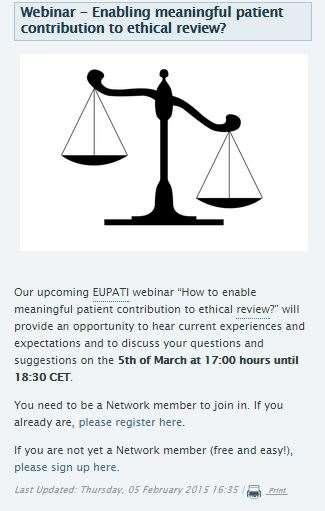 EUPATI NETWORK WEBINAR 1st webinar: 05 Nov 2014 2nd webinar: 05
