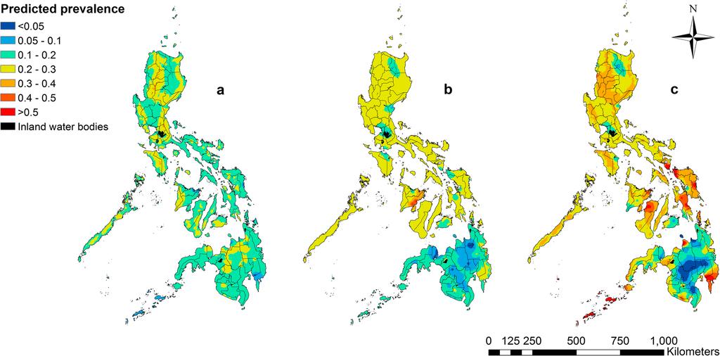Owada et al. Parasites & Vectors (2018) 11:535 Page 8 of 13 Table 4 Spatial effects for the prevalence of infection intensity classes in Mindanao Coefficient A.
