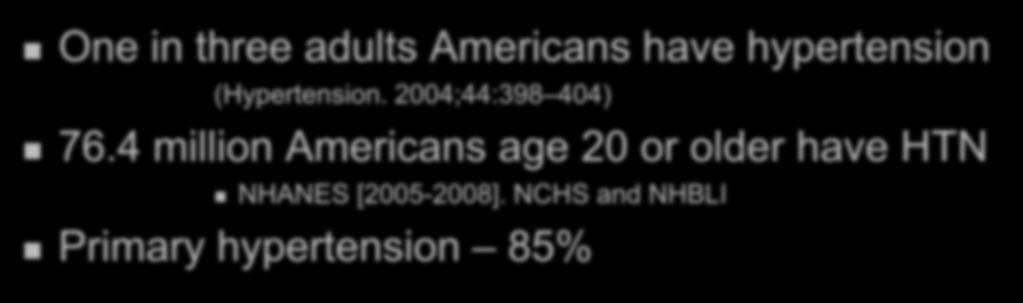 Hypertension: How common in the US? One in three adults Americans have hypertension (Hypertension.