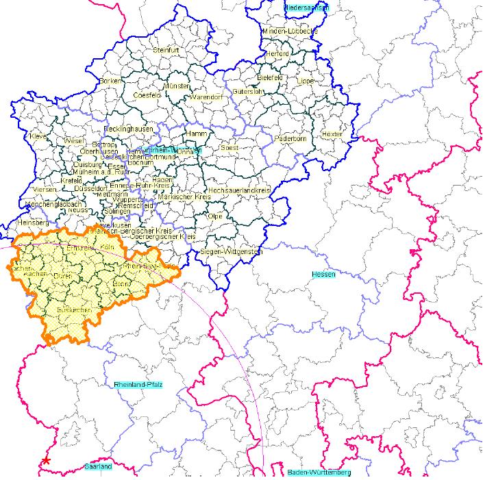 Extension of the 150 km-zone: North-Rhine Westphalia Baden-Wuerttemberg (complete) Rhineland-Palatinate (complete) Saarland