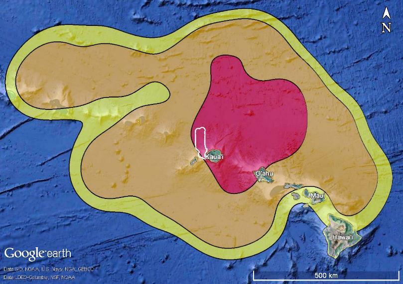 Figure 5. Probability density representation of short-finned pilot whale location data from satellite tag deployments off Kaua i.