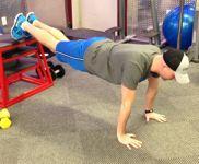 Finishers 1-4 Decline Pushup Keep the abs braced and body in a straight line from toes (knees) to shoulders.