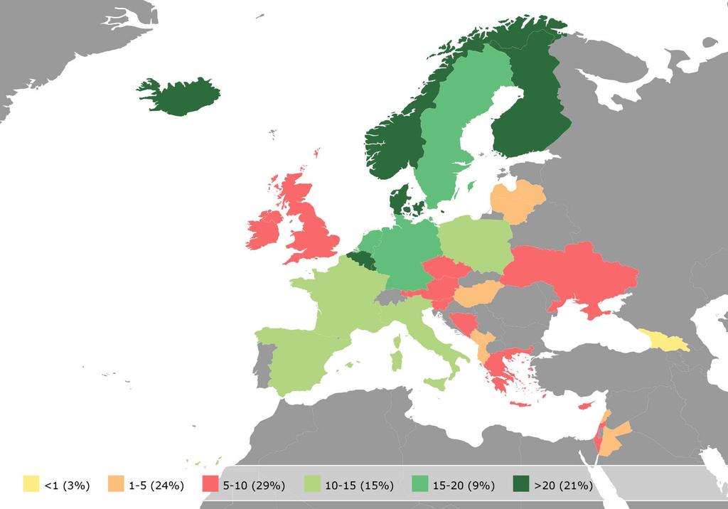 EUROPE IN YOUR REGION This map shows the number of practising physical