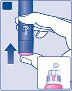 B Press and hold in the dose button until the dose counter returns to 0. The 0 must line up with the dose pointer. A drop of solution should appear at the needle tip.