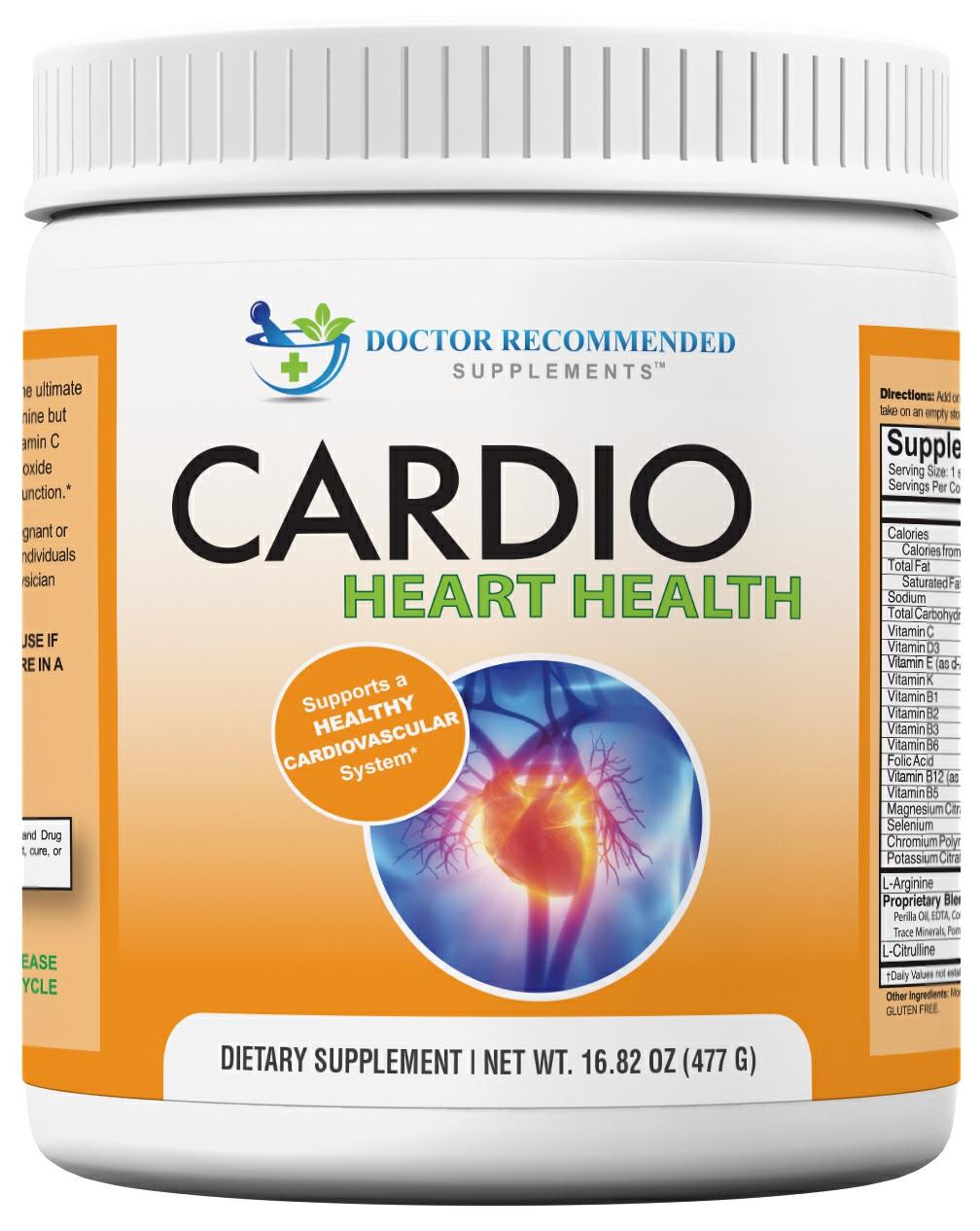 Doctor Recommended Cardio Heart Health is an L-Arginine based product with many other necessary and beneficial vitamins, minerals, herbs, and amino acids to supply the body with what it needs.