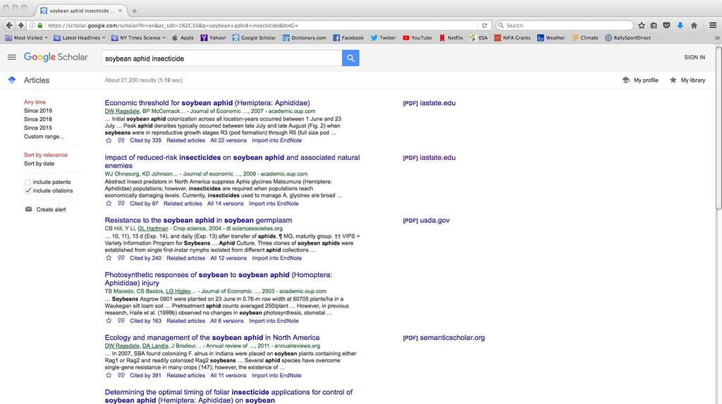 Scholar Google search for peer-reviewed publications (e.g., J.