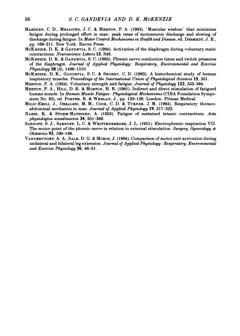 56 S. C. GANDEVIA AND D. K. McKENZIE MARSDEN, C. D., MEADOWS, J. C. & MERTON, P. A. (1983).