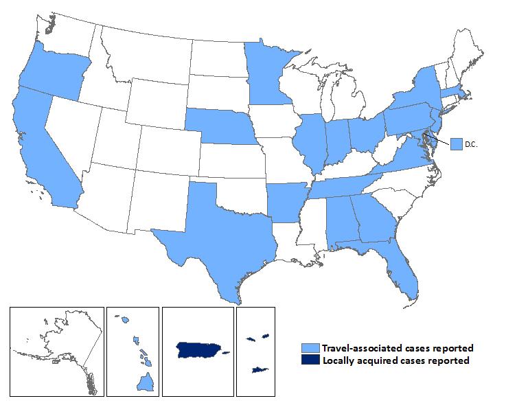 Zika in the United States Data from CDC Arboviral Disease Branch: includes