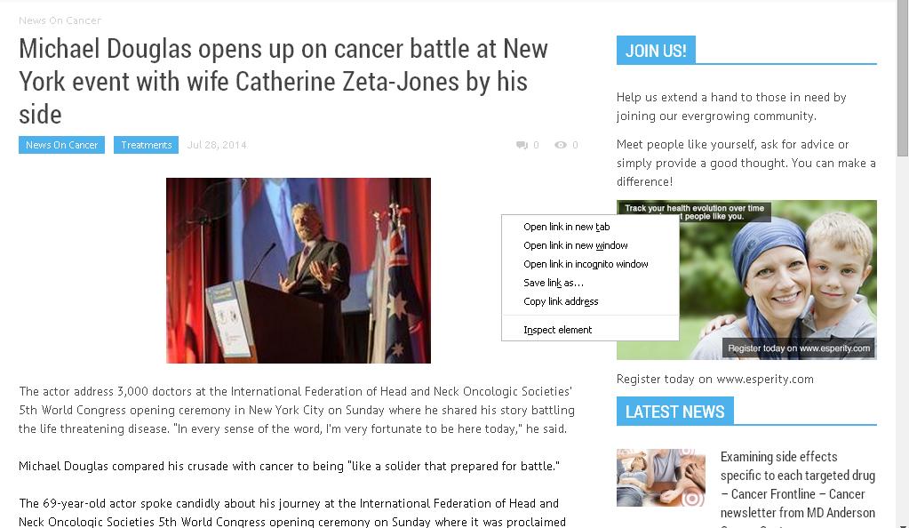 Michael Douglas and Katherine Jeta-Jones Supported WHNCD declaration- Media coverage http://www.nydailynews.