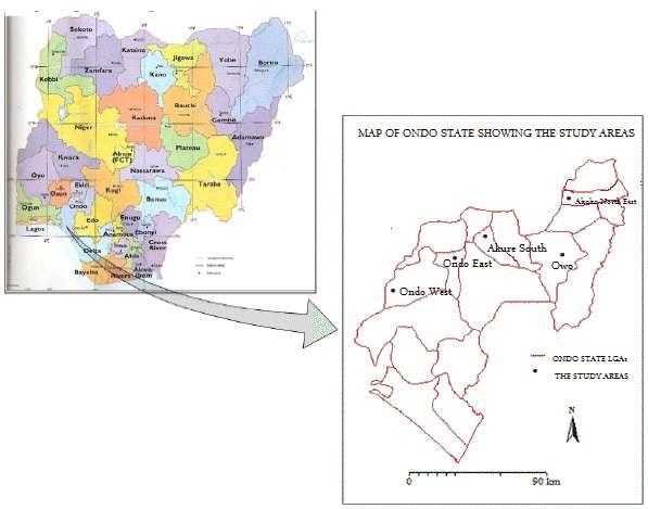 93 94 Figure 1: Map of Nigeria and Ondo State Showing the study areas. 95 96 2.