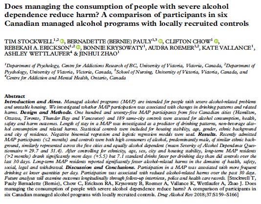 Managed Alcohol Programs Participants drank more days, but significantly fewer drinks per drinking day