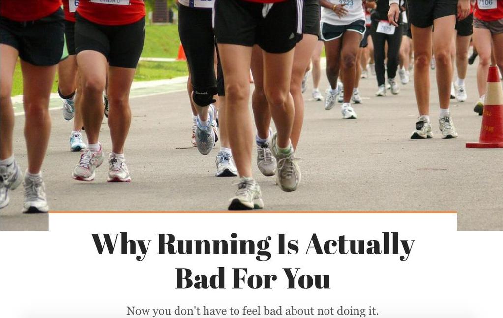 Overuse It is not the shocks that cause the injury. It is how we transmit those shocks. Running is very damaging to the joints in the knees, feet, and ankles.
