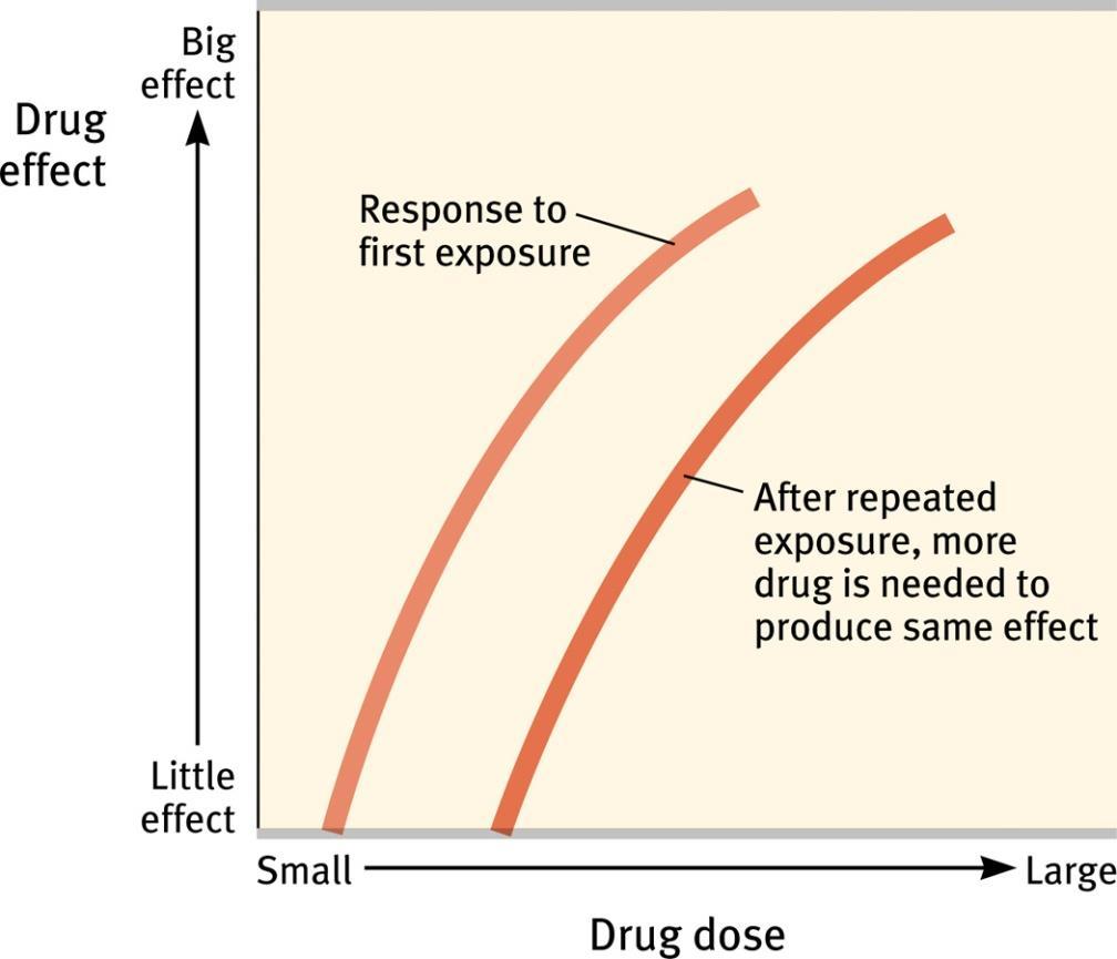 Dependence & Addiction Continued use of a psychoactive drug produces tolerance.