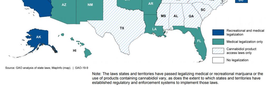 District of Columbia have legalized marijuana for recreational use Another 15 states have laws permitting the use of certain
