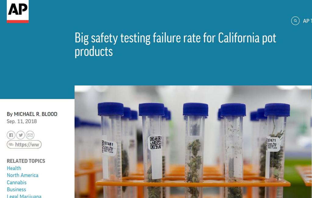 TESTING FOR CALIFORNIA POT PRODUCTS Mandatory testing of cannabis products effective 7/1/2018.