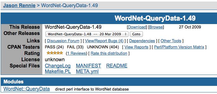 Perl Interface to WordNet 3.0 http://search.cpan.